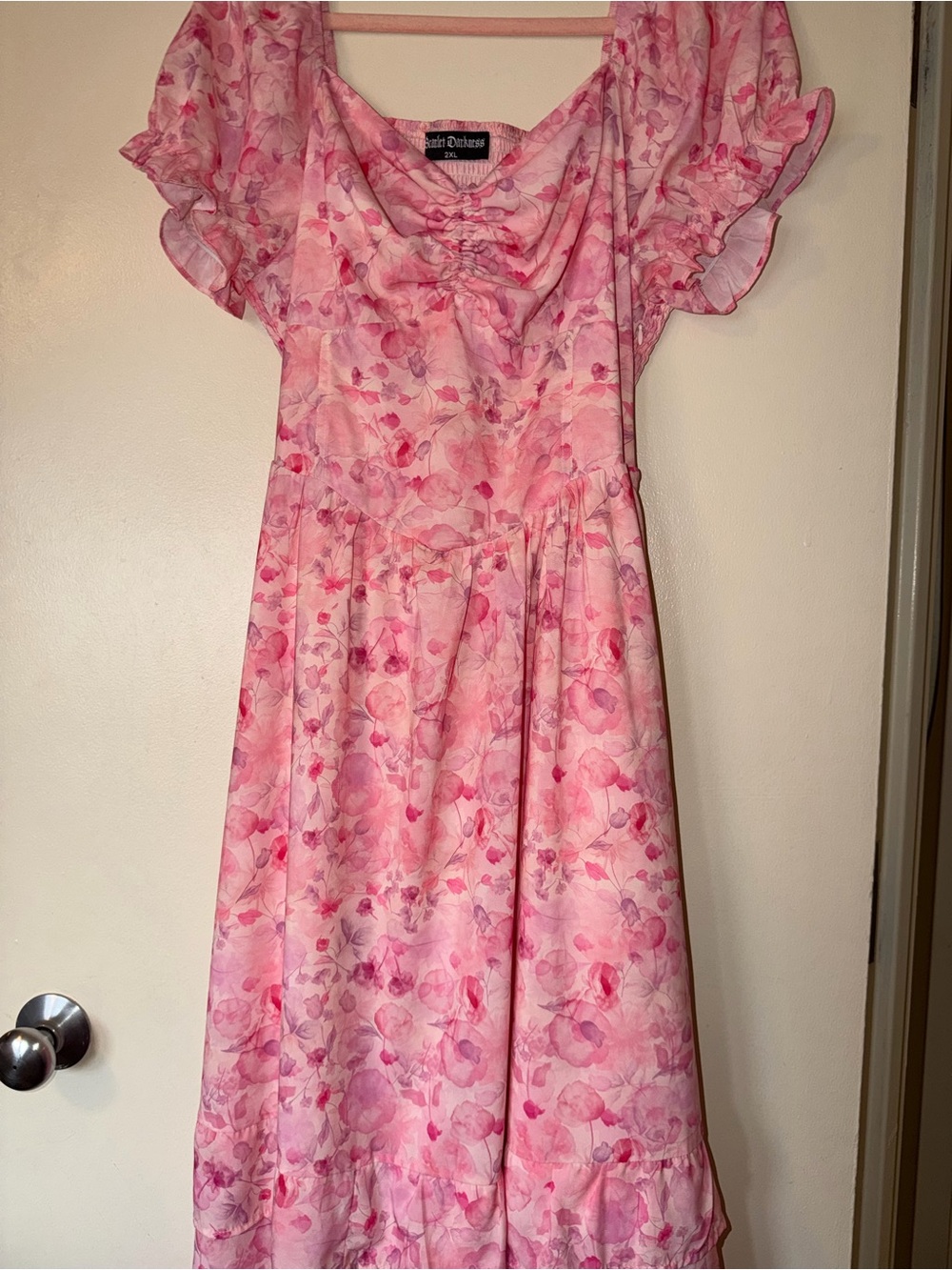 Saint-Demain Pink Floral Ruffle Midi Dress